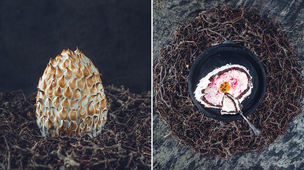 «Ice and fire»-drageegg: Isbombe med bringebær og pasjonsfrukt