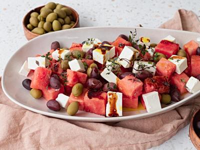 Vannmelonsalat med fetaost og oliven