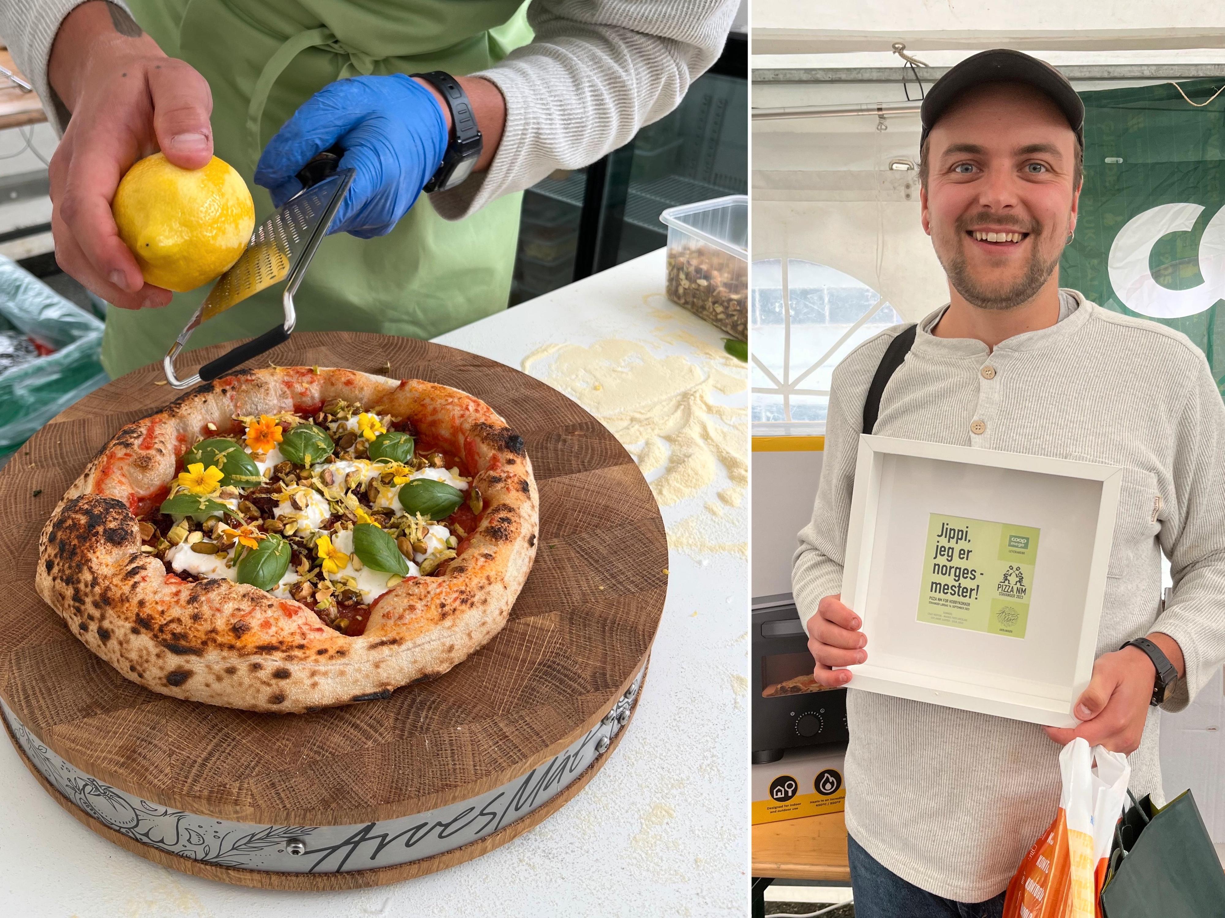 NM-vinner Fredrik Johansen og surdeigspizza med nduja, burrata, revet sitronskall, pistasjnøtter og basilikumblader