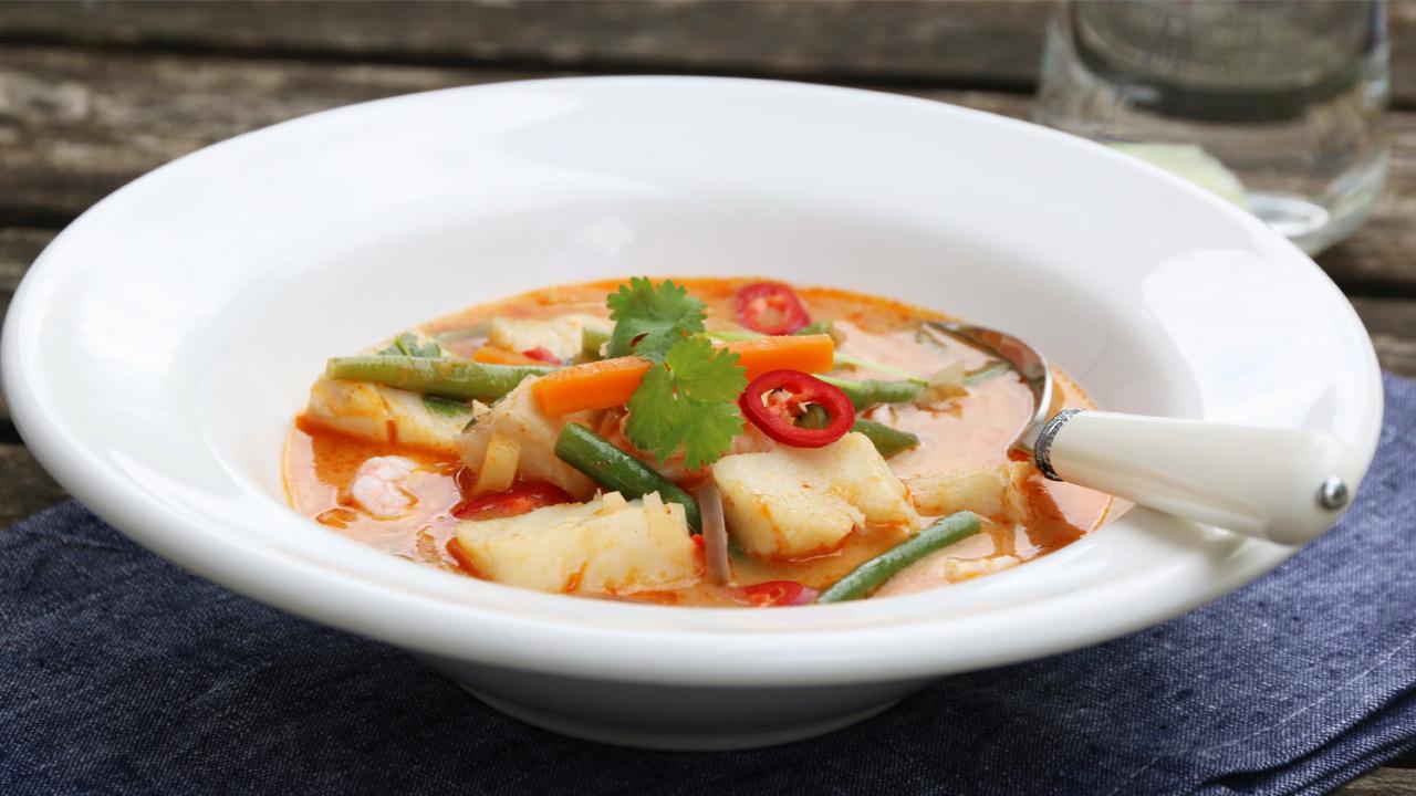 Thaisuppe med torsk og reker