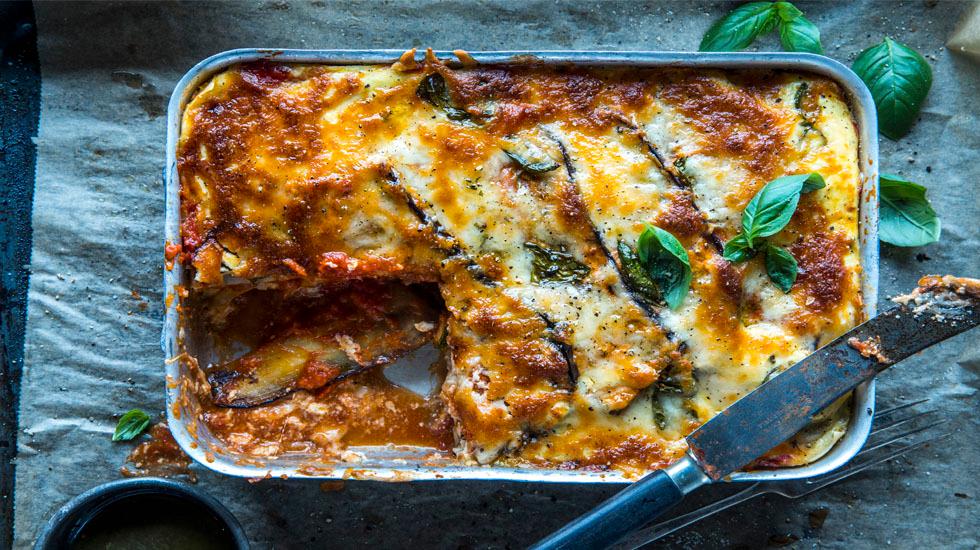 Vegetarlasagne med aubergine