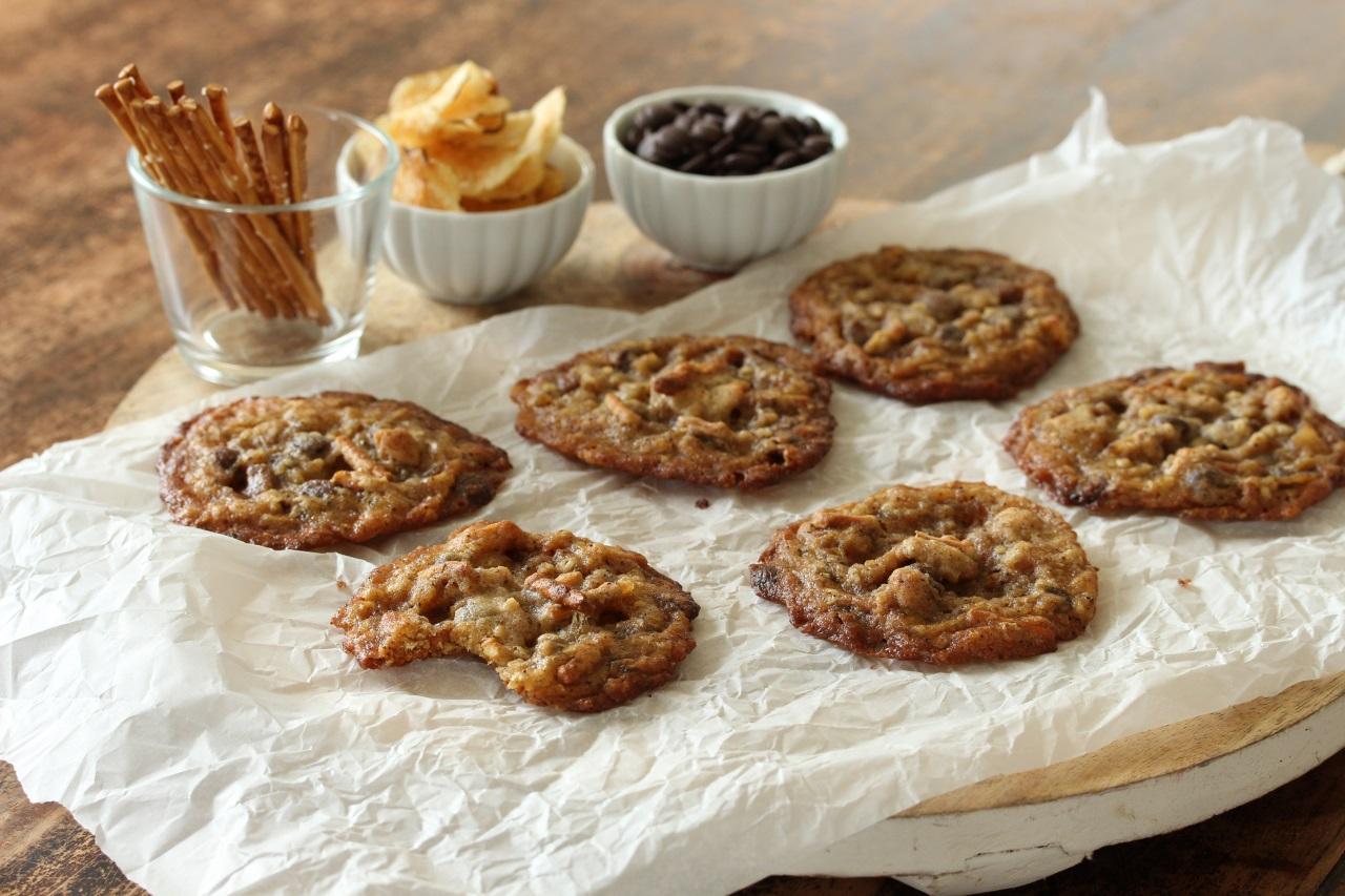 Amerikanske cookies med sjokolade og potetgull